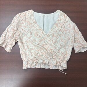 June & Hudson Wrap Blouse Floral Short Sleeves Womens Size 1 Summer Ruffled Crop